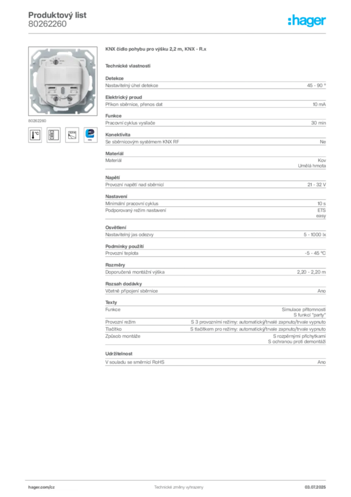 Obrázek Hager Produktový list 80262260 | Hager