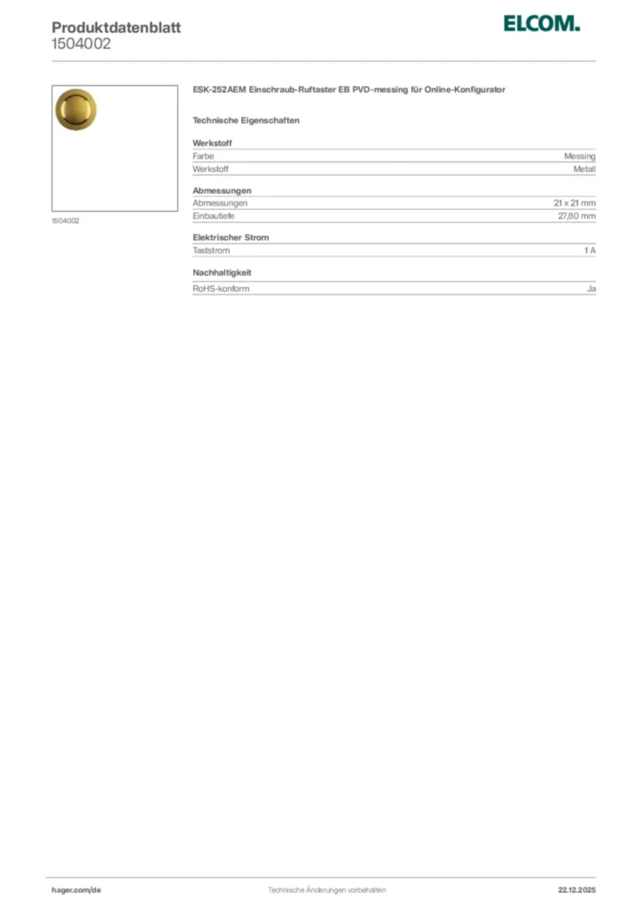 Bild Elcom Produktdatenblatt 1504002 | Hager Deutschland