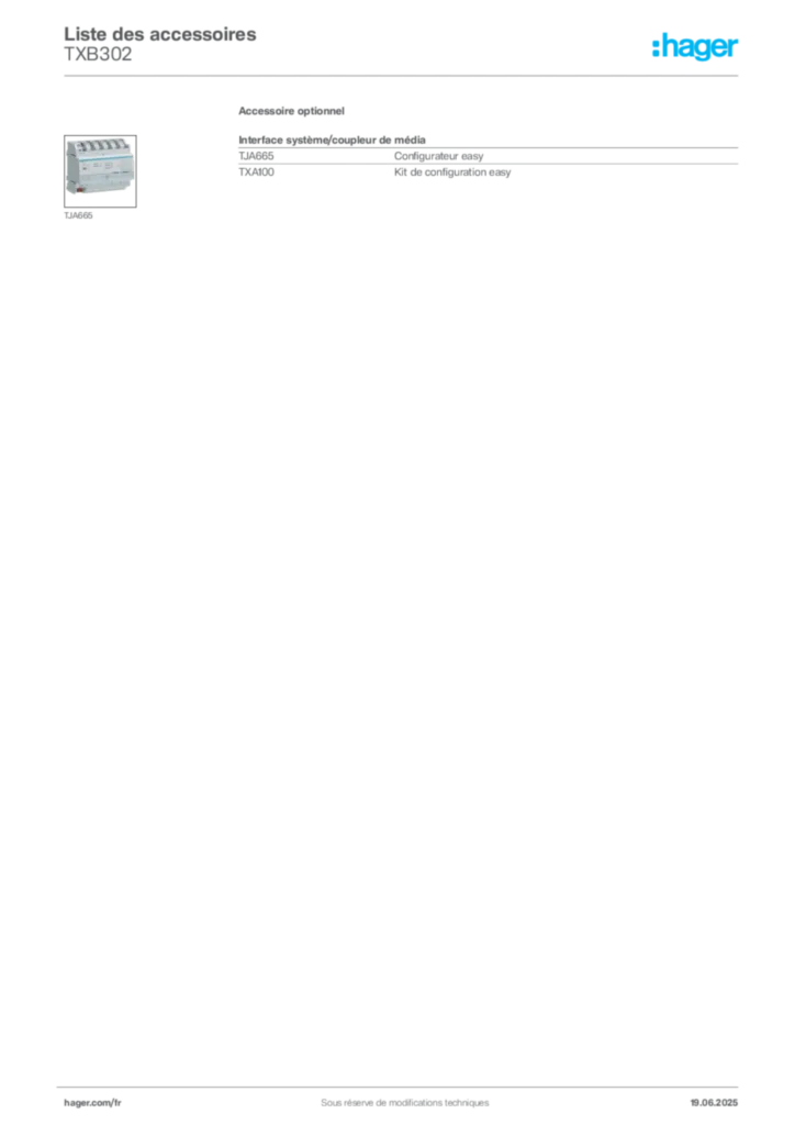 Image Hager Fiche technique du produit TXB302 | Hager France