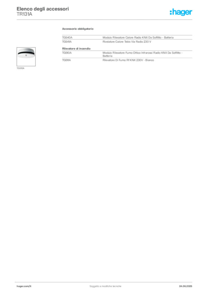 Immagine Hager Scheda tecnica del prodotto TR131A | Hager Italia