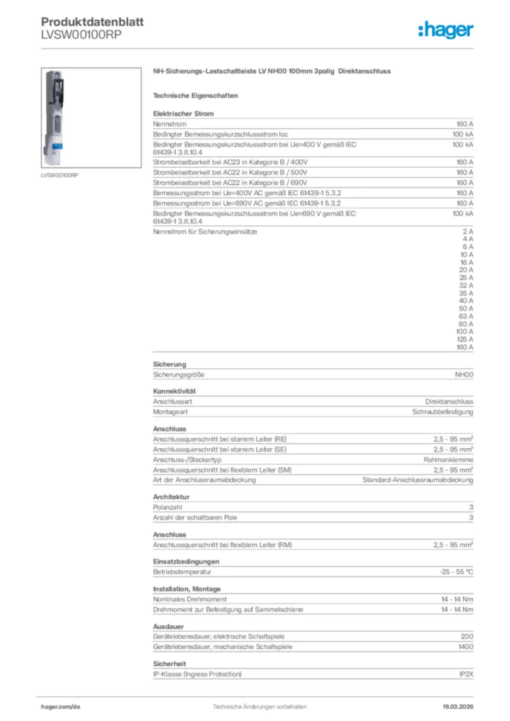 Bild Hager Produktdatenblatt LVSW00100RP | Hager Deutschland