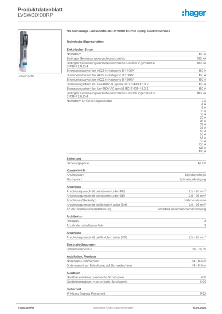 Bild Hager Produktdatenblatt LVSW00100RP | Hager Deutschland