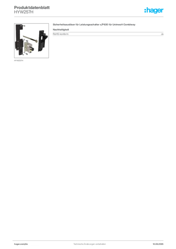 Hager Produktdatenblatt HYW257H