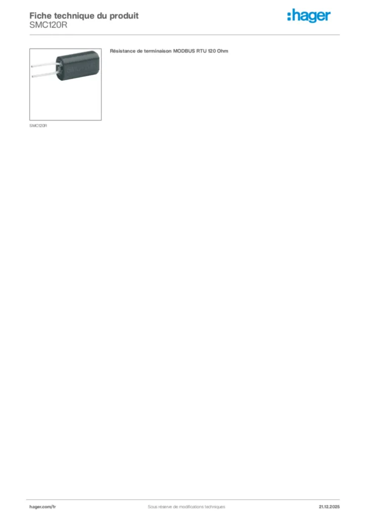 Image Hager Fiche technique du produit SMC120R | Hager France