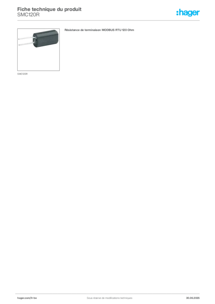 Image Hager Fiche technique du produit SMC120R | Hager Belgique