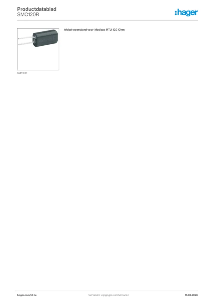 Afbeelding Hager Productdatablad SMC120R | Hager Belgium