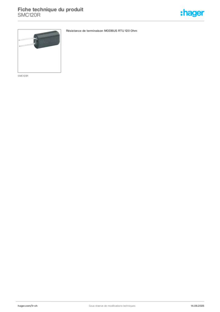 Image Hager Fiche technique du produit SMC120R | Hager Suisse