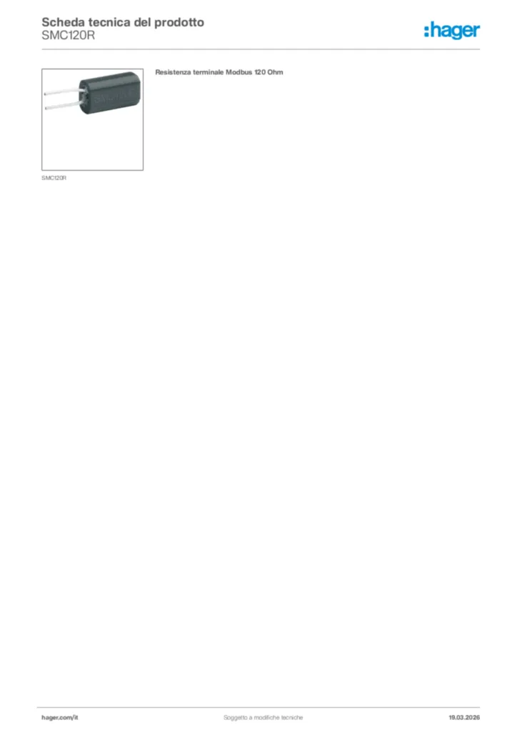 Immagine Hager Scheda tecnica del prodotto SMC120R | Hager Italia
