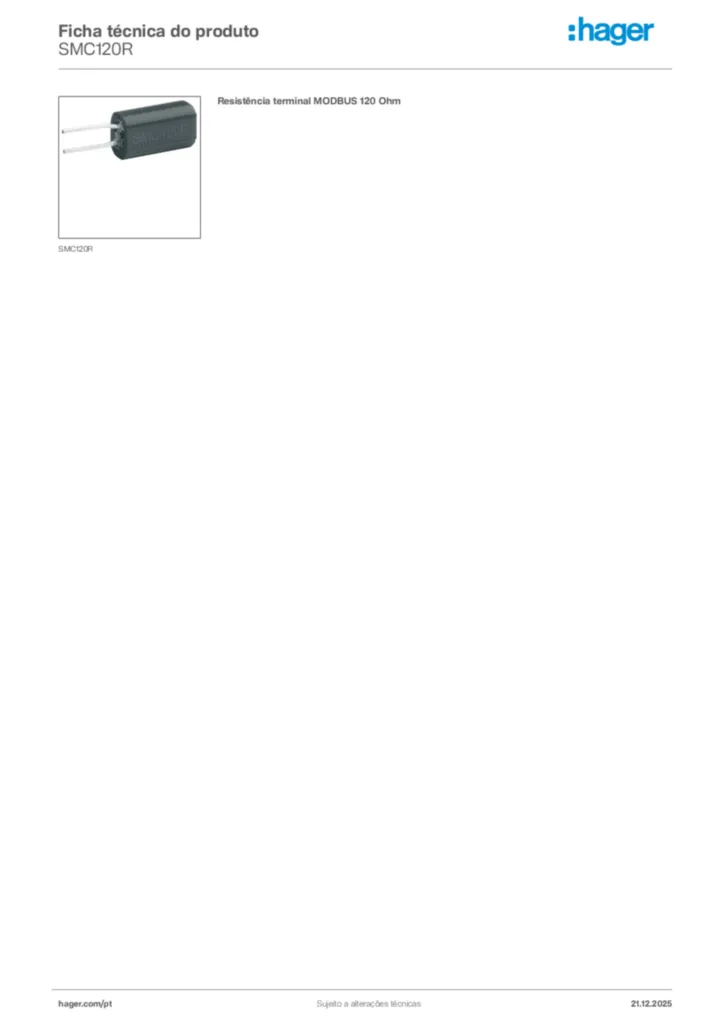 Imagem Hager Ficha técnica do produto SMC120R | Hager Portugal