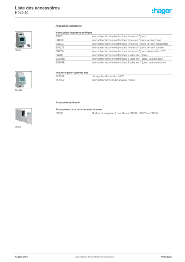 Image Hager Fiche technique du produit EG004 | Hager France