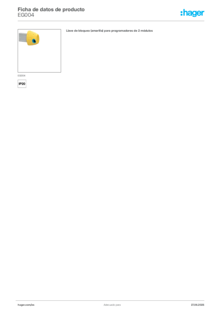 Imagen Hager Ficha de datos de producto EG004 | Hager España