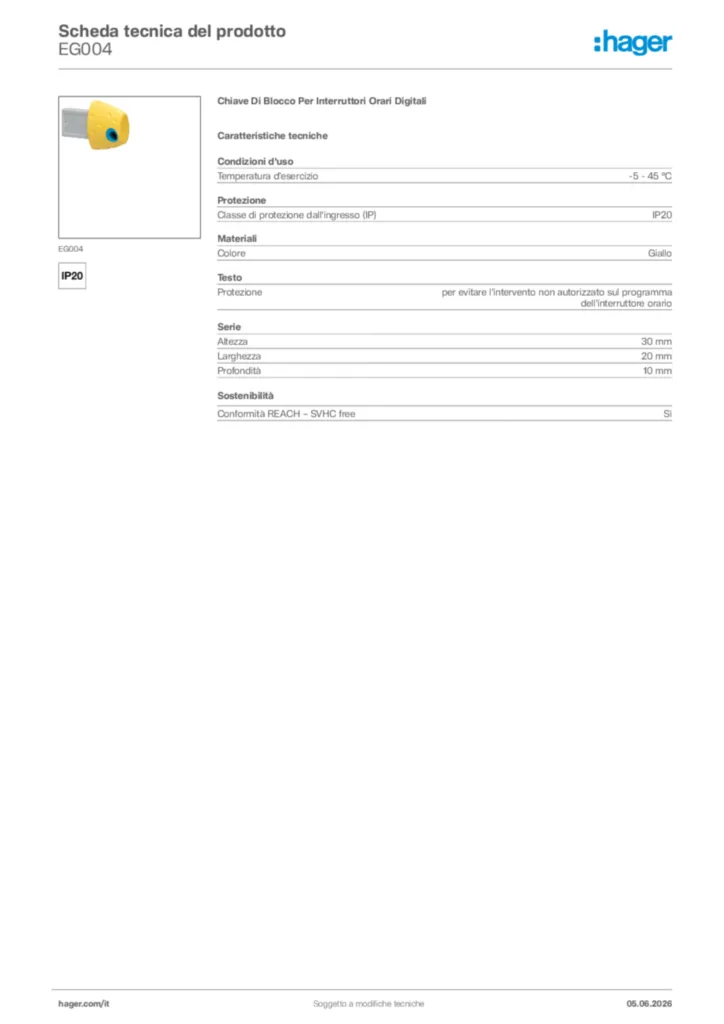 Immagine Hager Scheda tecnica del prodotto EG004 | Hager Italia