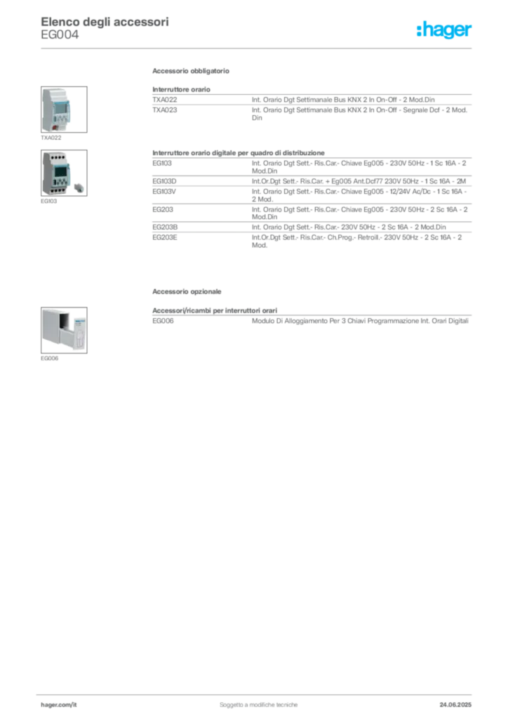 Immagine Hager Scheda tecnica del prodotto EG004 | Hager Italia