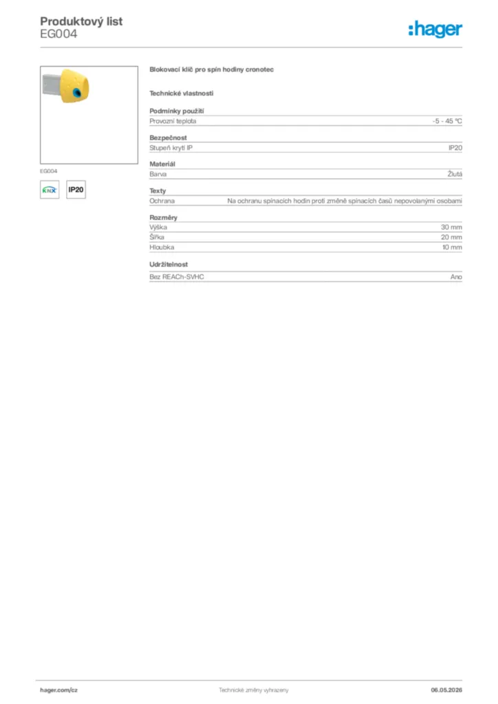 Obrázek Hager Product data sheet EG004 | Hager