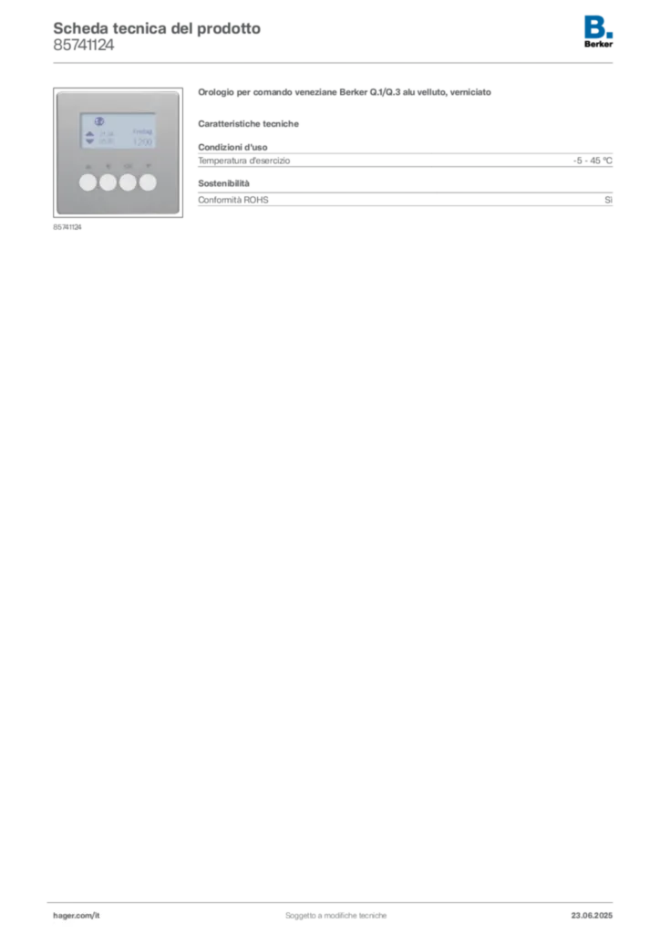 Immagine Berker Scheda tecnica del prodotto 85741124 | Hager Italia