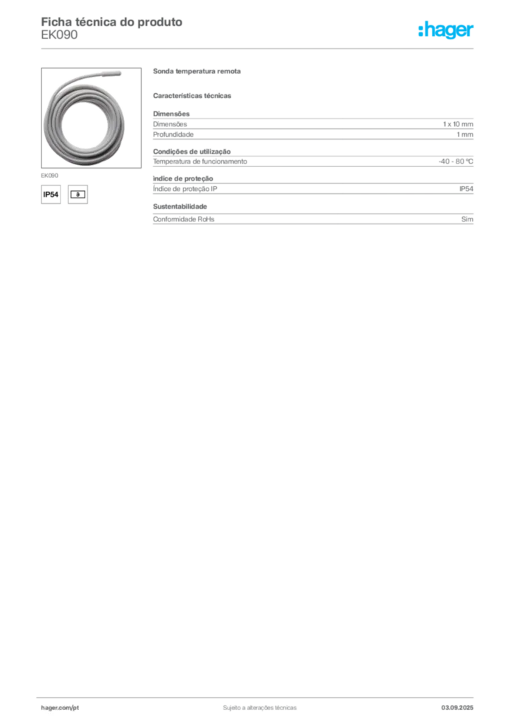 Imagem Hager Ficha técnica do produto EK090 | Hager Portugal