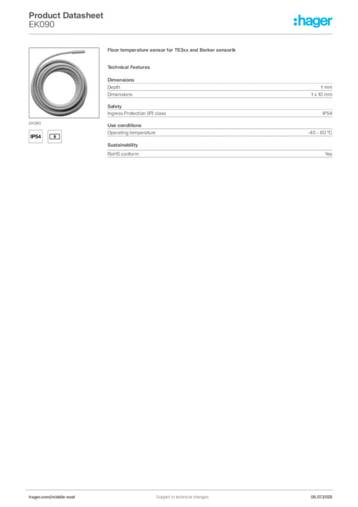 Image Hager Product data sheet EK090  | Hager