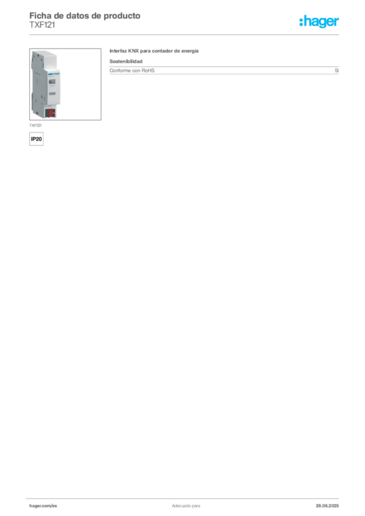 Imagen Hager Ficha de datos de producto TXF121 | Hager España