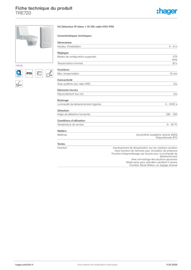 Image Hager Fiche technique du produit TRE720 | Hager Afrique