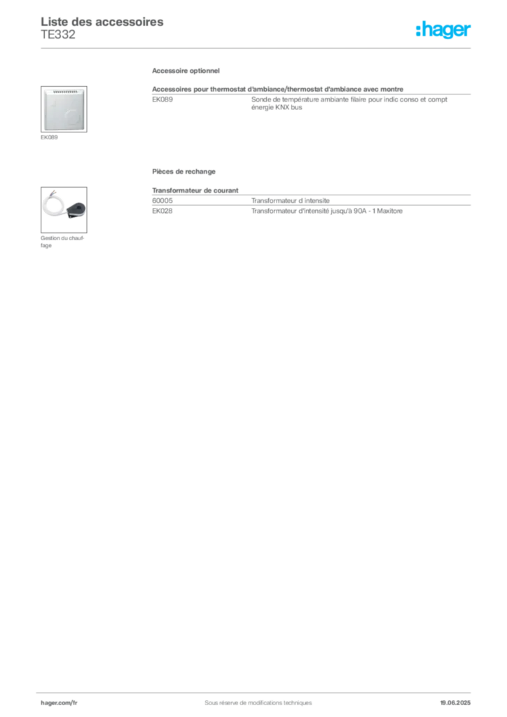 Image Hager Fiche technique du produit TE332 | Hager France