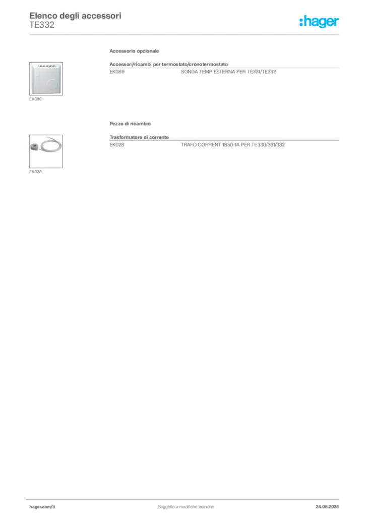 Immagine Hager Scheda tecnica del prodotto TE332 | Hager Italia