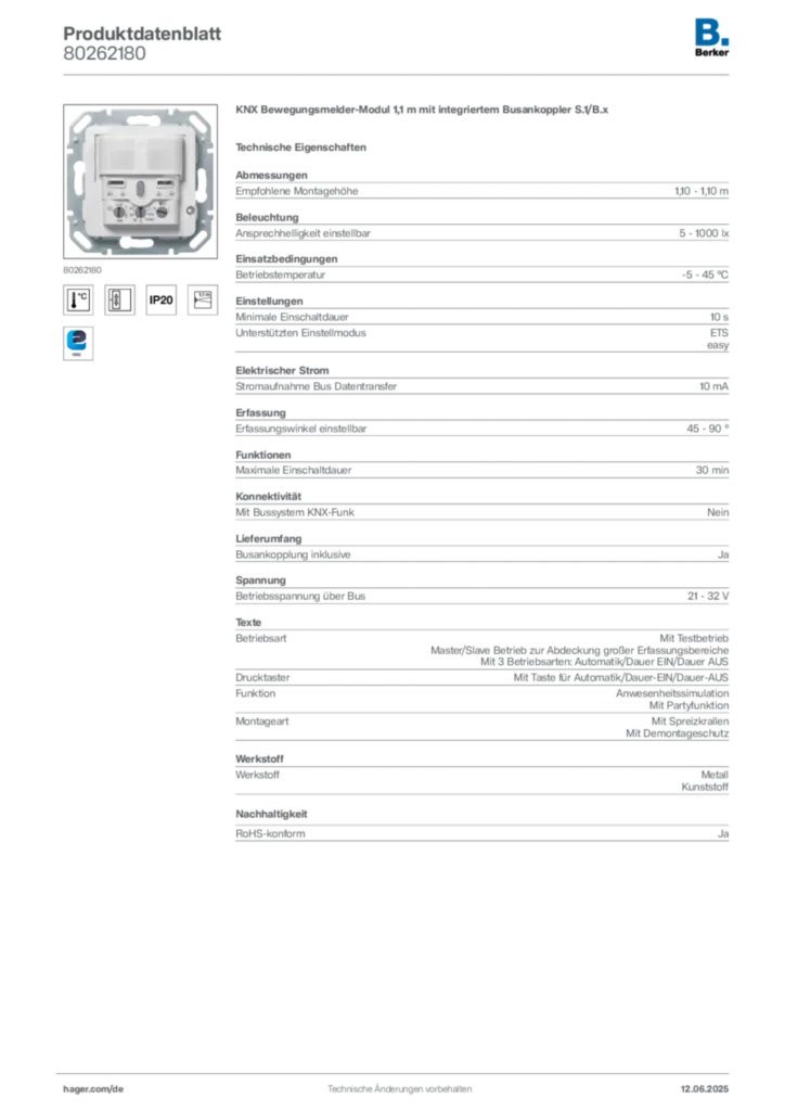 Bild Berker Produktdatenblatt 80262180 | Hager Deutschland
