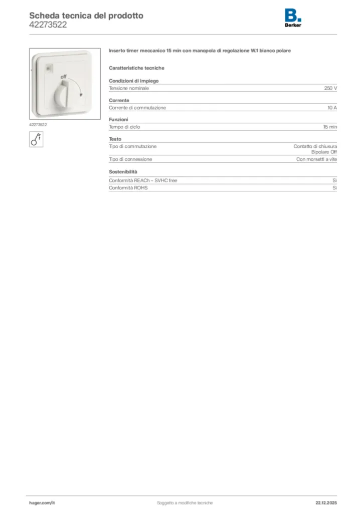 Immagine Berker Scheda tecnica del prodotto 42273522 | Hager Italia
