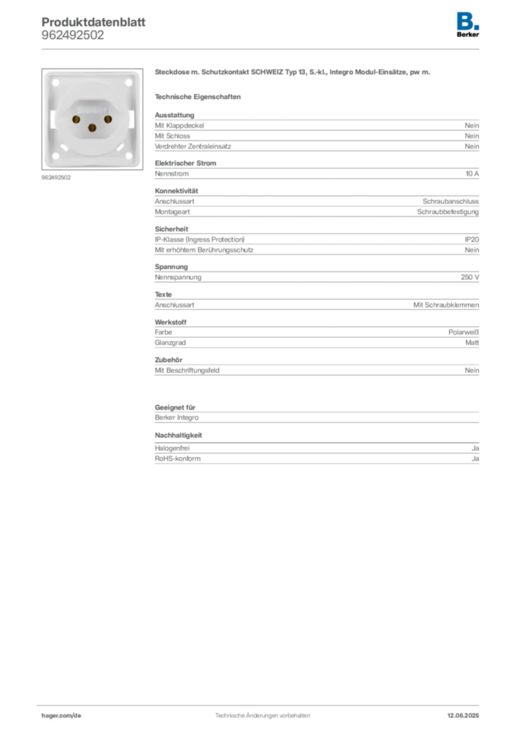 Berker Produktdatenblatt 962492502