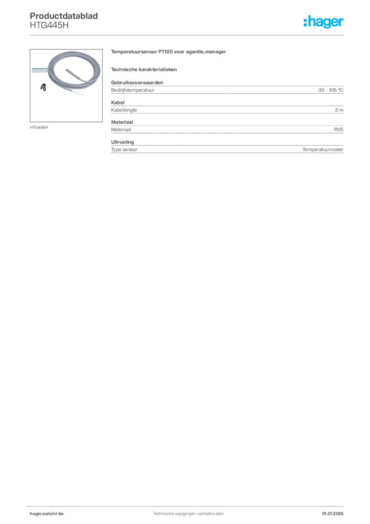 Afbeelding Hager Productdatablad HTG445H | Hager Belgium