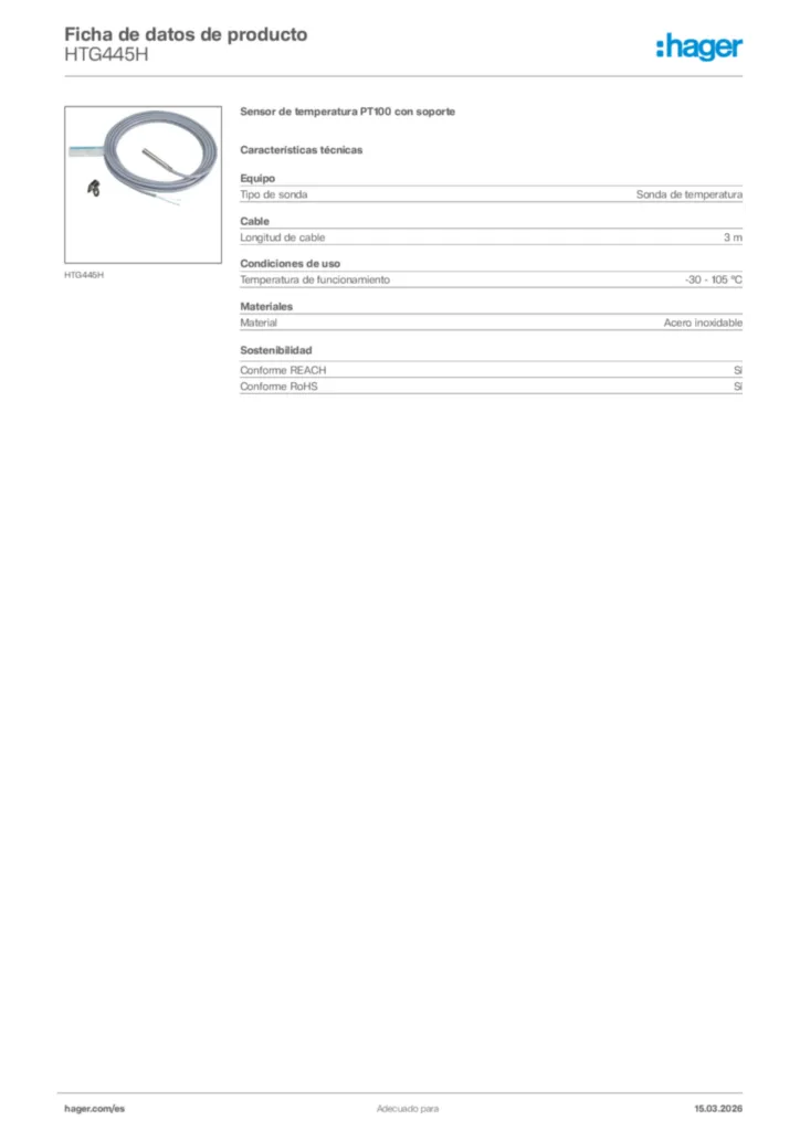 Imagen Hager Ficha de datos de producto HTG445H | Hager España