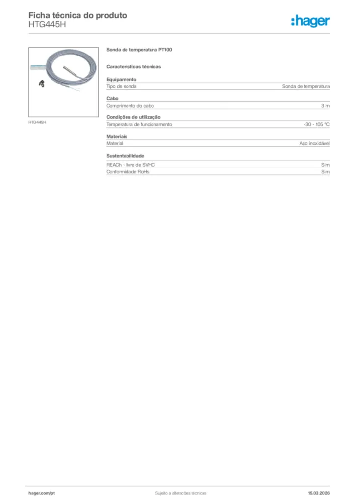 Imagem Hager Ficha técnica do produto HTG445H | Hager Portugal