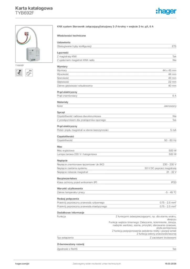 Zdjęcie Hager Karta katalogowa TYB692F | Hager Polska