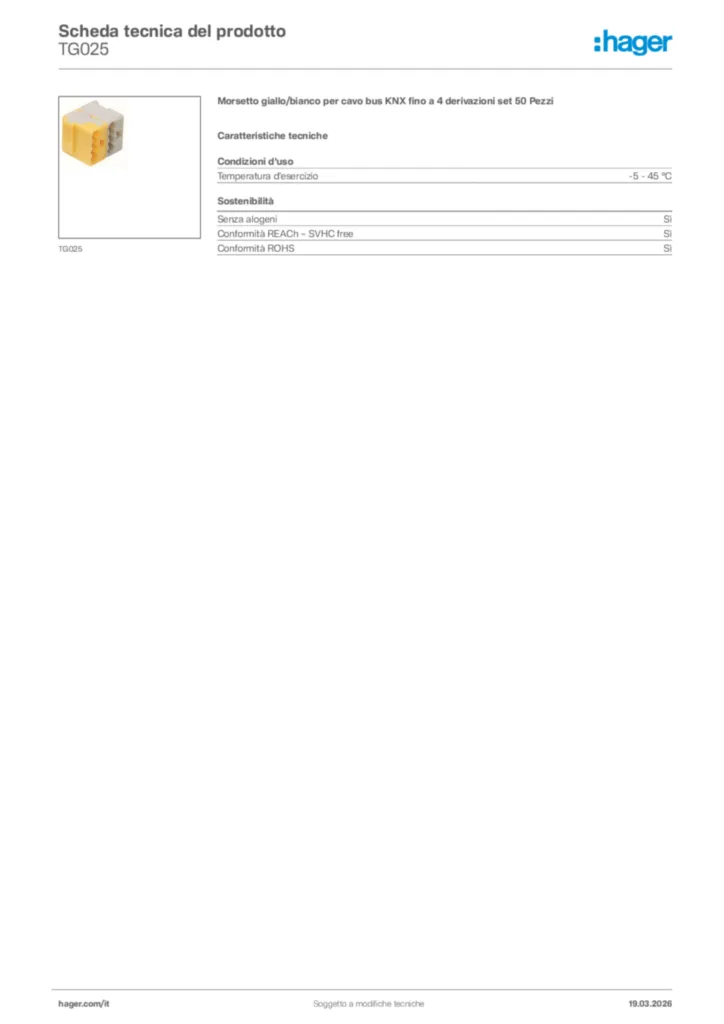 Immagine Hager Scheda tecnica del prodotto TG025 | Hager Italia