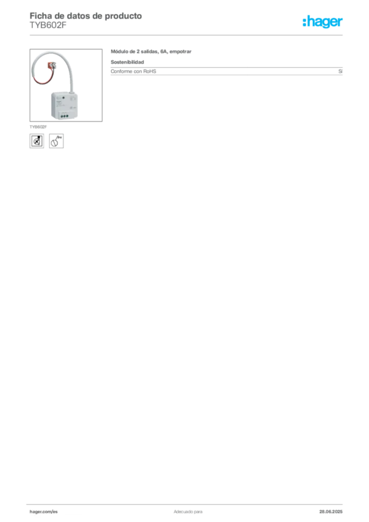 Imagen Hager Ficha de datos de producto TYB602F | Hager España