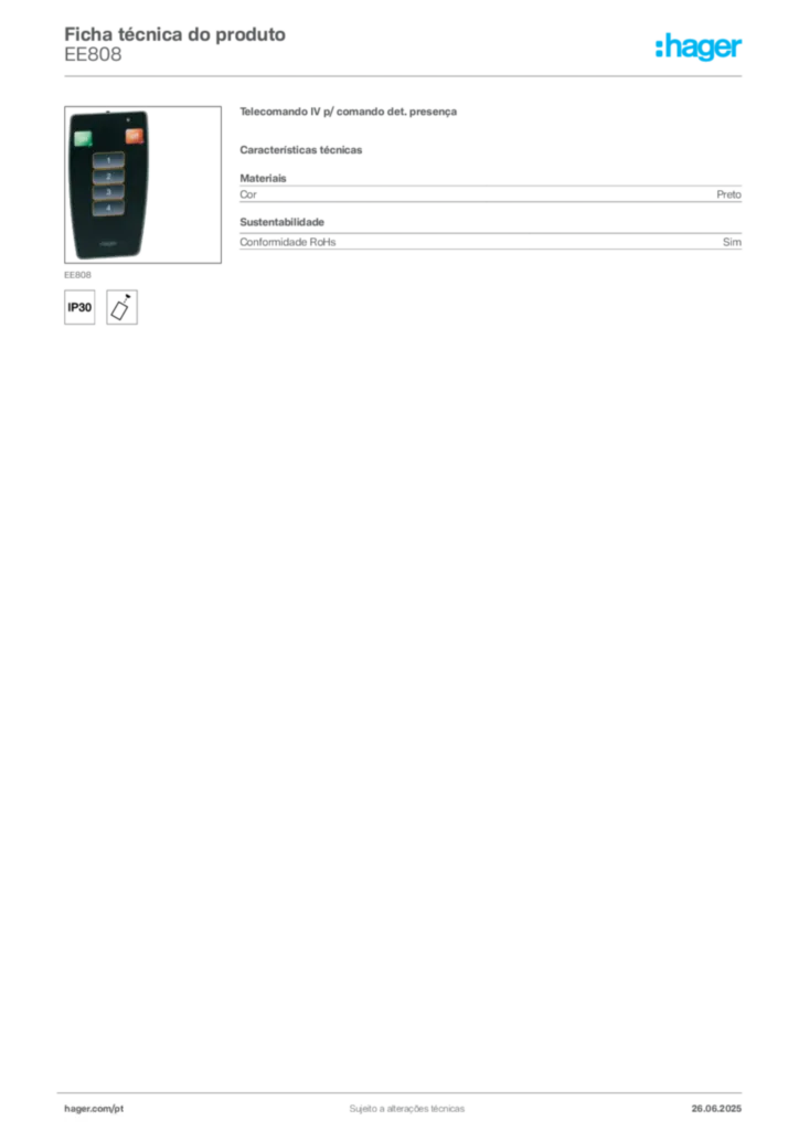 Imagem Hager Ficha técnica do produto EE808 | Hager Portugal