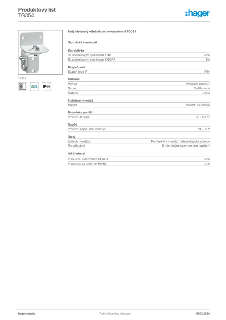 Obrázek Hager Product data sheet TG354 | Hager