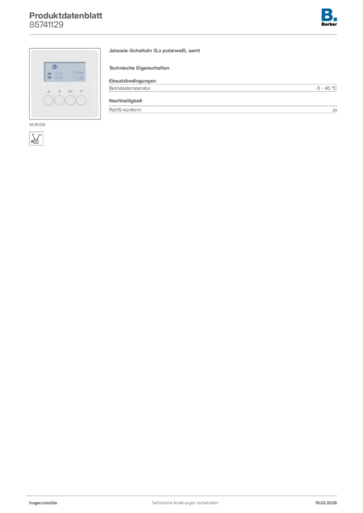 Bild Berker Produktdatenblatt 85741129 | Hager Deutschland