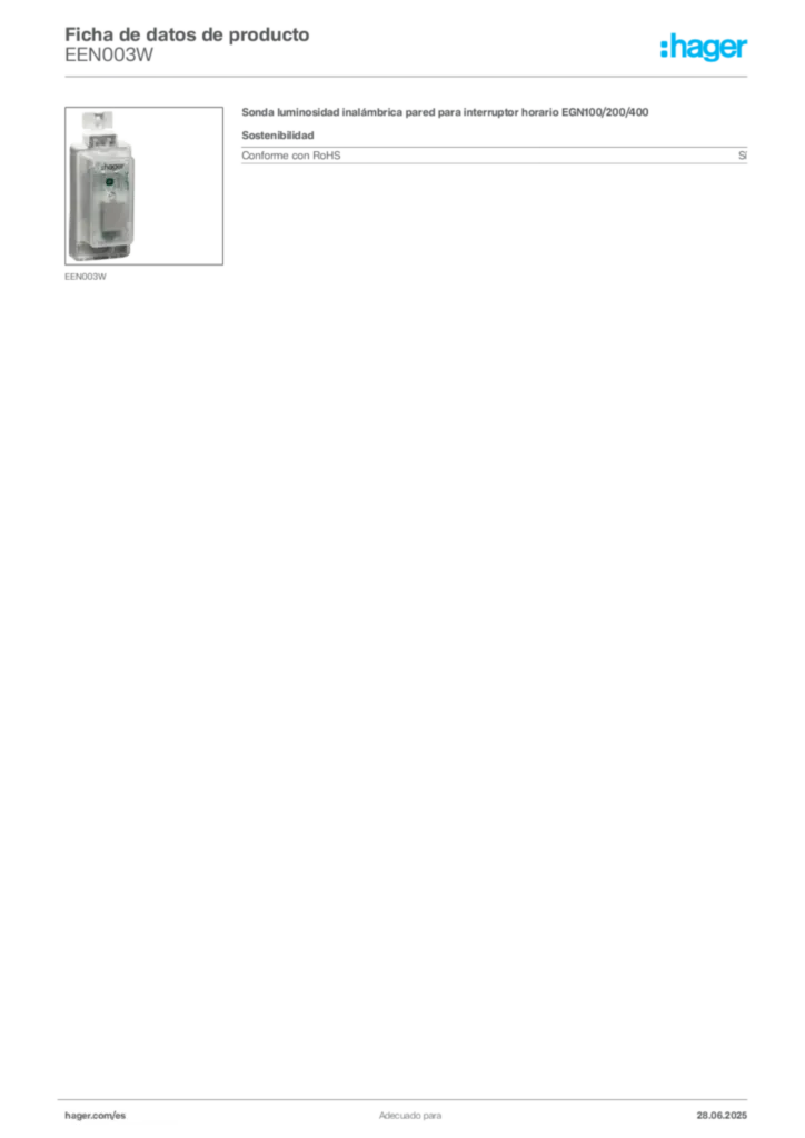 Imagen Hager Ficha de datos de producto EEN003W | Hager España