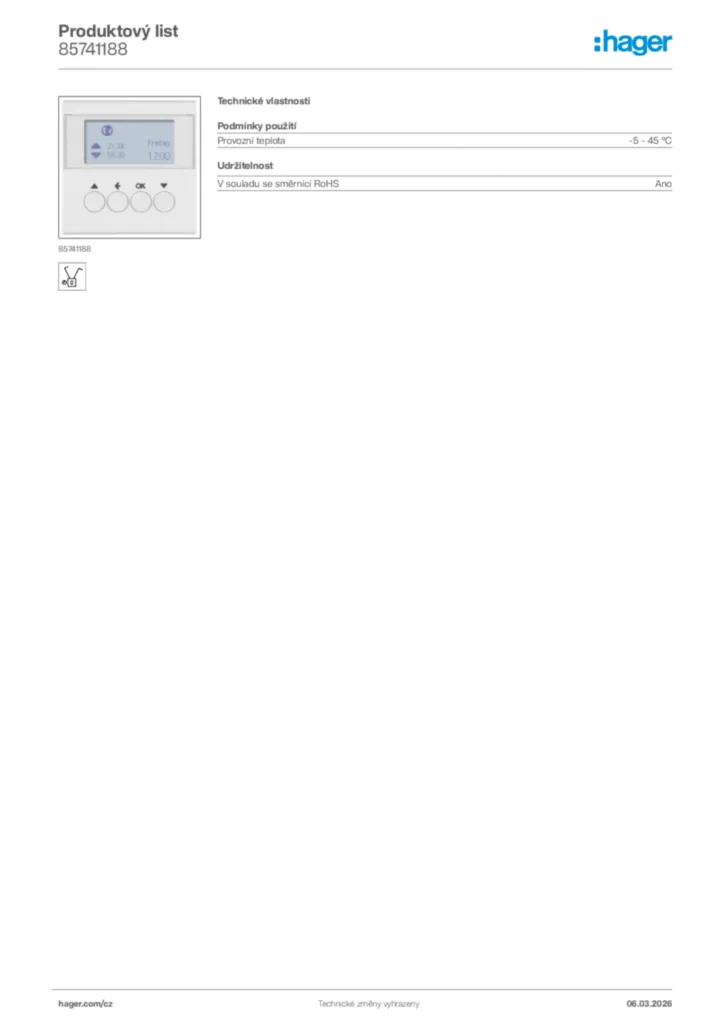 Obrázek Hager Product data sheet 85741188 | Hager