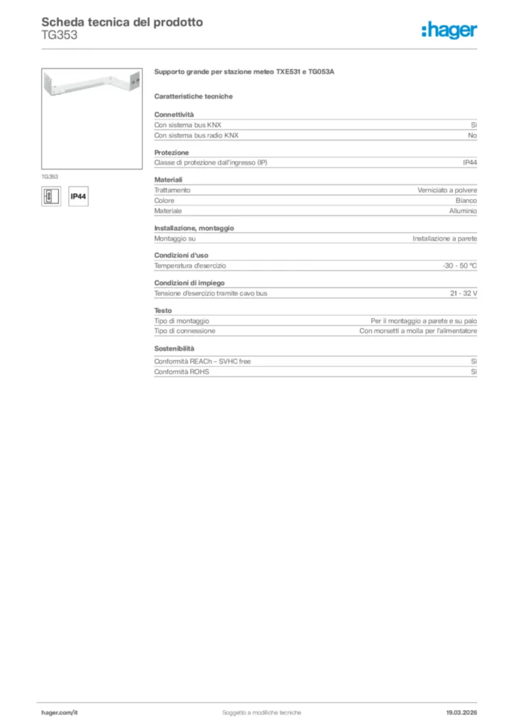 Immagine Hager Scheda tecnica del prodotto TG353 | Hager Italia