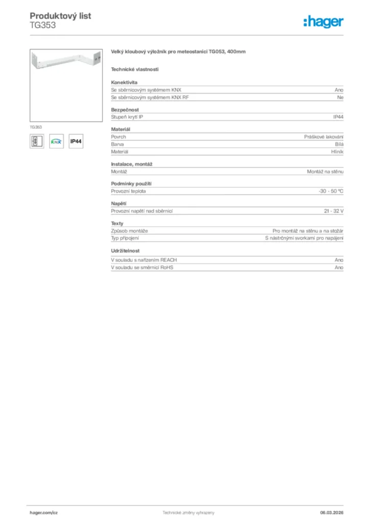 Obrázek Hager Product data sheet TG353 | Hager