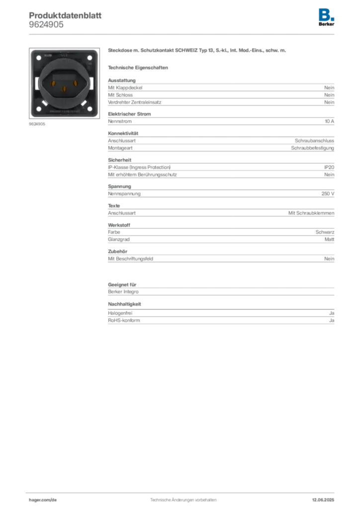 Berker Produktdatenblatt 9624905