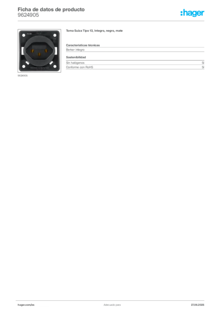 Imagen Hager Ficha de datos de producto 9624905 | Hager España