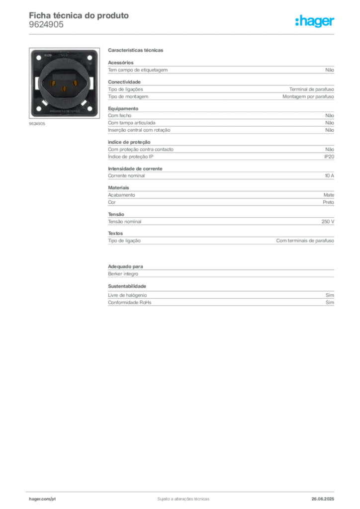 Imagem Hager Ficha técnica do produto 9624905 | Hager Portugal