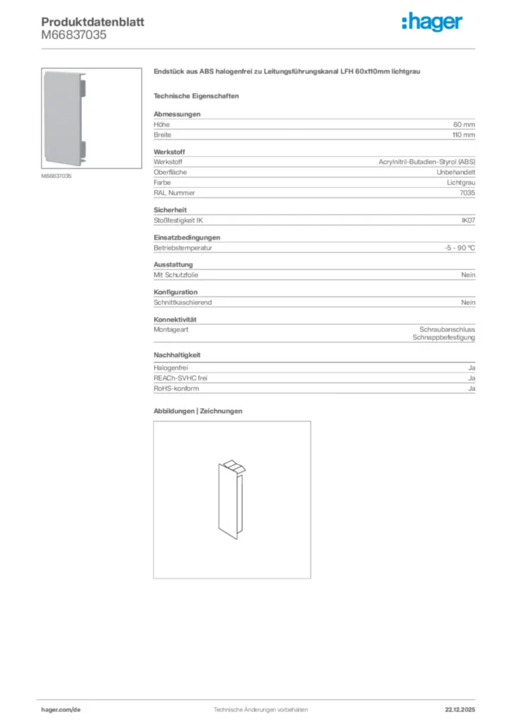 Bild Hager Produktdatenblatt M66837035 | Hager Deutschland
