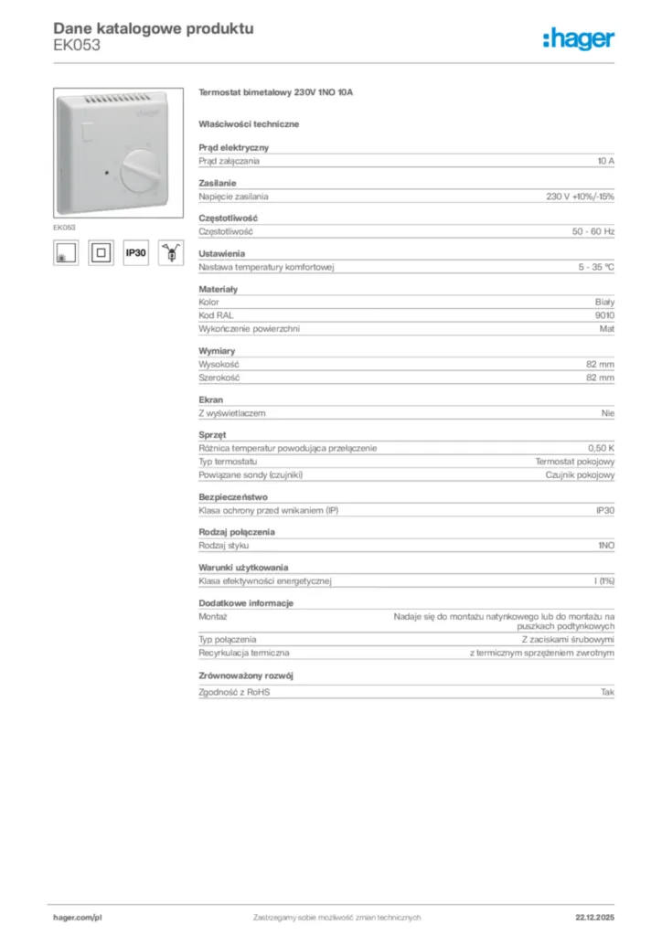 Zdjęcie Hager Dane katalogowe produktu EK053 | Hager Polska
