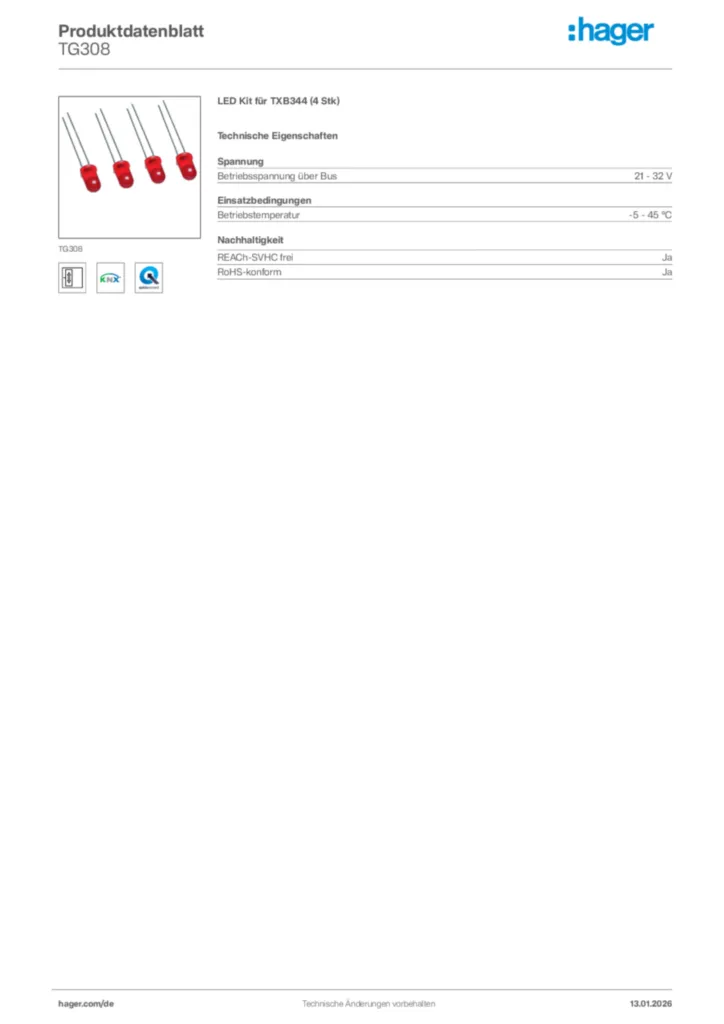 Bild Hager Produktdatenblatt TG308 | Hager Deutschland