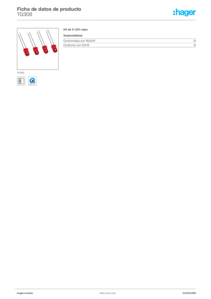 Imagen Hager Ficha de datos de producto TG308 | Hager España