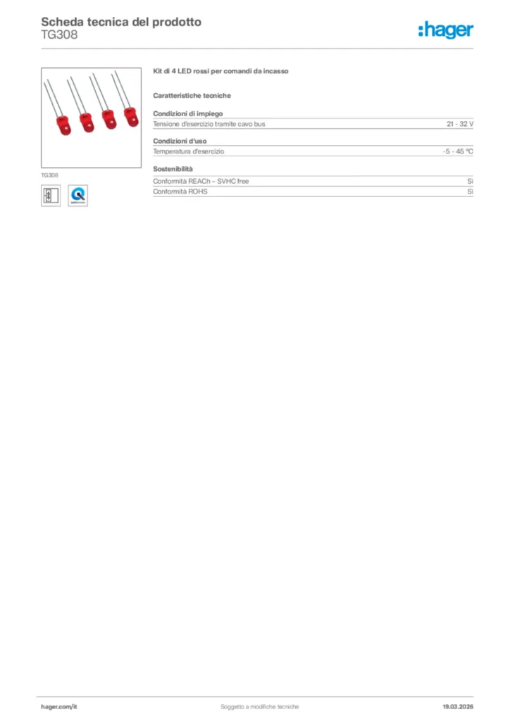 Immagine Hager Scheda tecnica del prodotto TG308 | Hager Italia