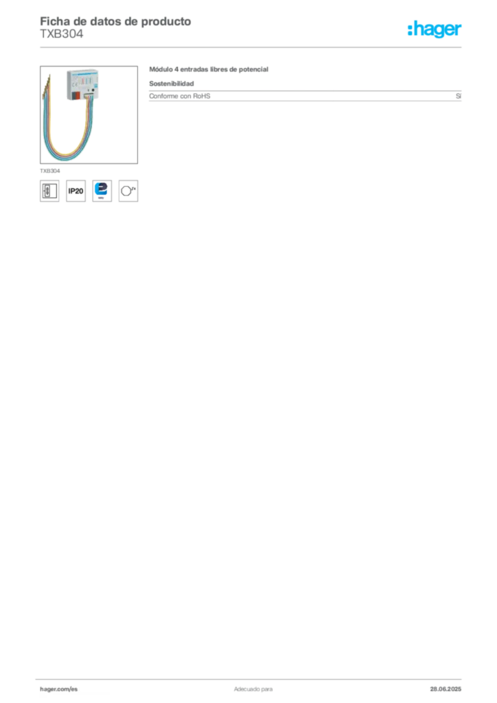Imagen Hager Ficha de datos de producto TXB304 | Hager España